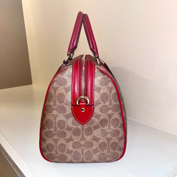COACH Large Brown and Red Signature Satchel - Picture 5 of 8